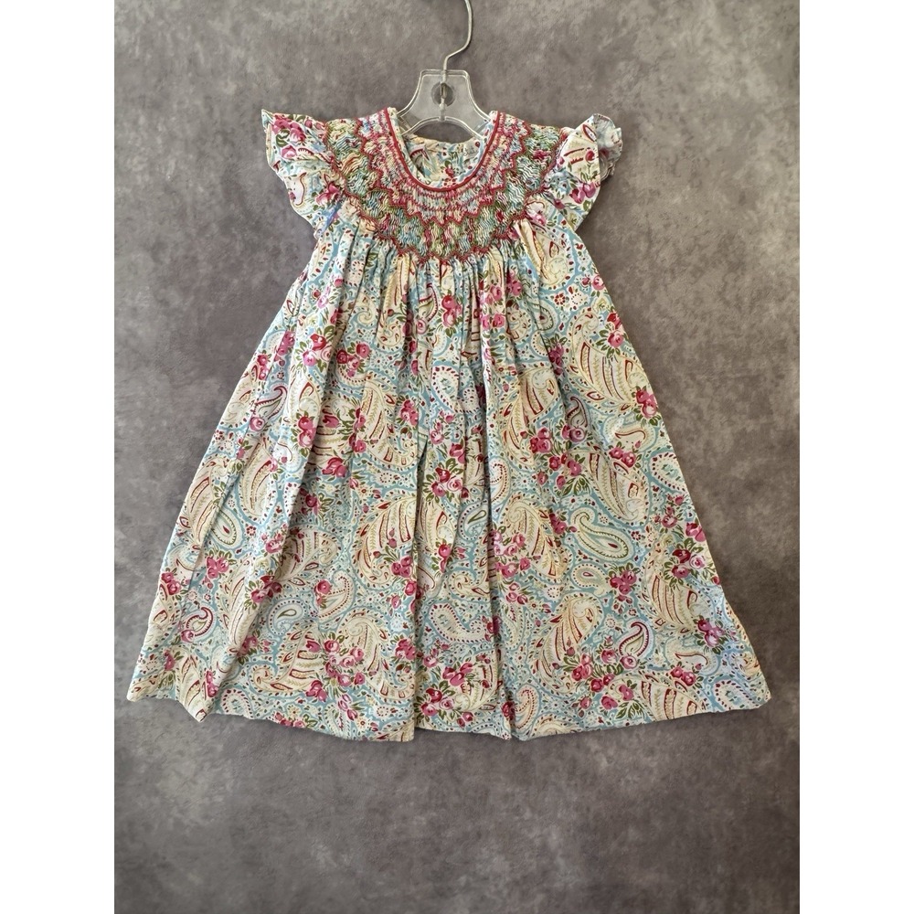 Petit Ami Girls 24M Smocked Dress Paisley Floral Cotton Flutter Sleeve 2011
